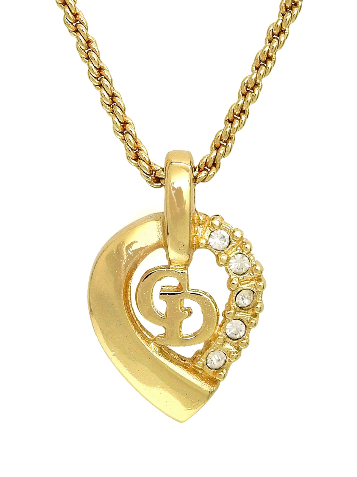 Rhinestone Design Motif Logo Necklace Gold