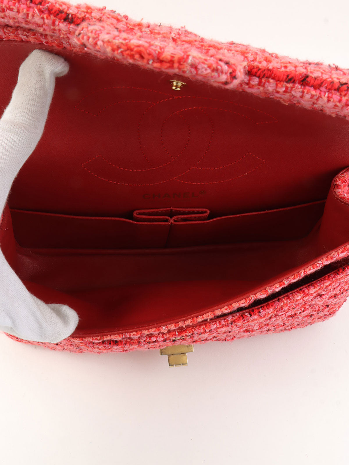 2020年頃製 ツイード2.55チェーンショルダーバッグ ピンク/マルチ