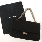 circa 2009 Cotton Double Flap 2.55 Chain Shoulder Bag Black