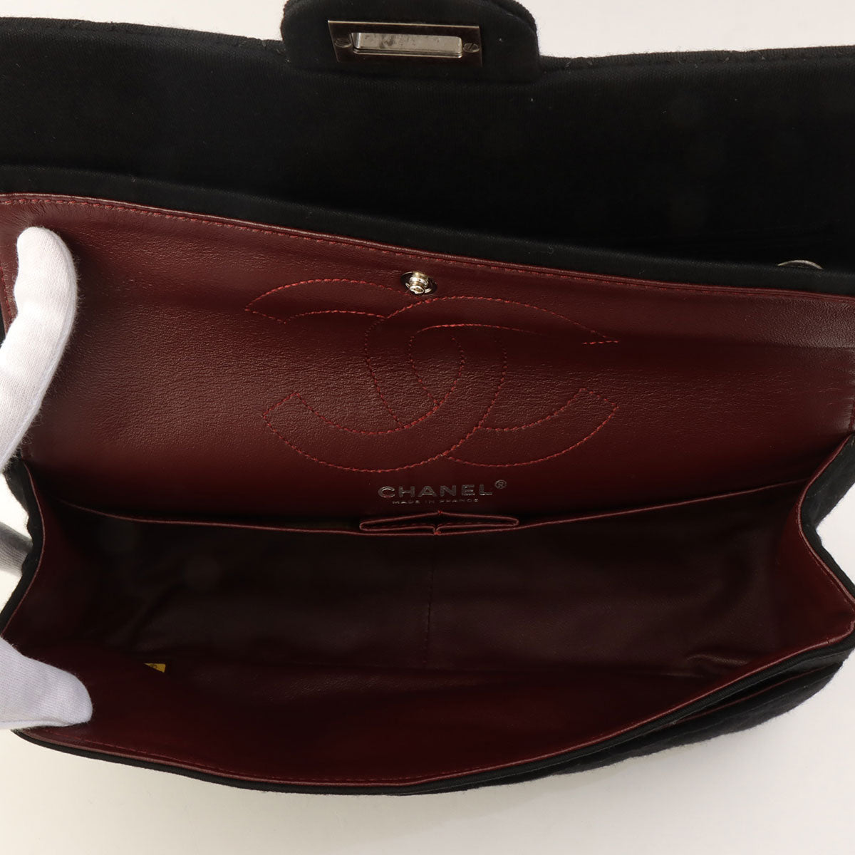 circa 2009 Cotton Double Flap 2.55 Chain Shoulder Bag Black