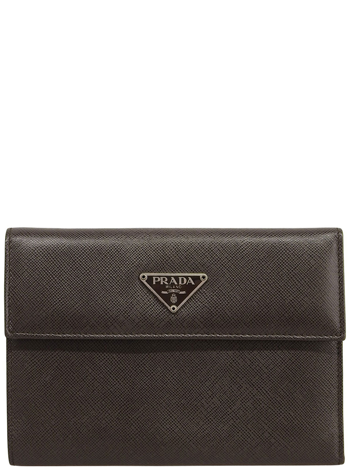 Saffiano Logo Plate Wallet Brown