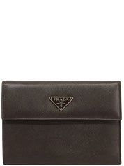 Saffiano Logo Plate Wallet Brown