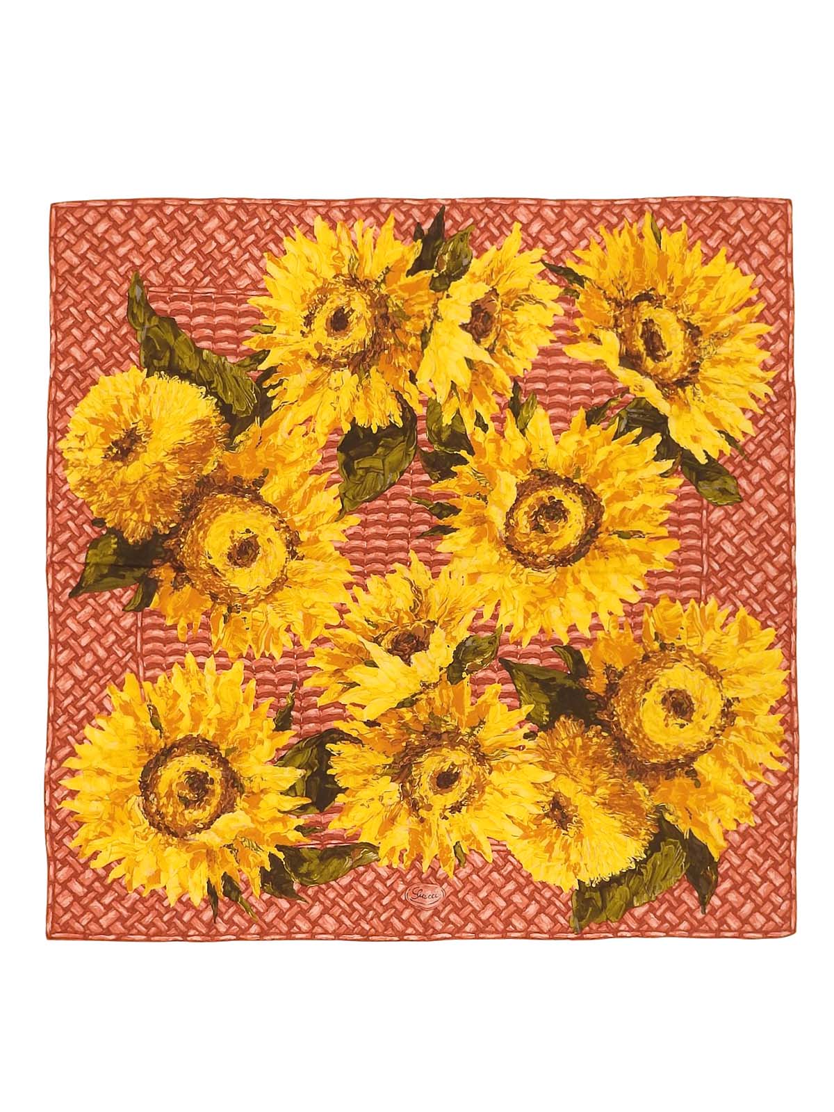 Silk Sunflower Pattern Scarf in Red/Yellow