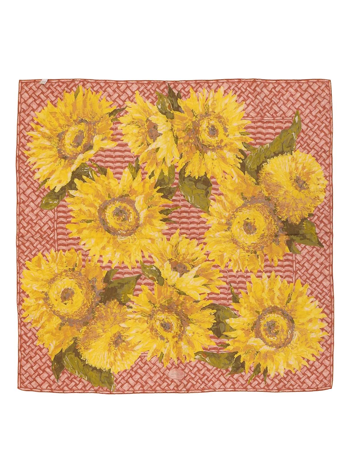 シルクサンフラワーパターンスカーフ レッド/イエロー