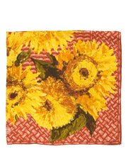 Silk Sunflower Pattern Scarf in Red/Yellow