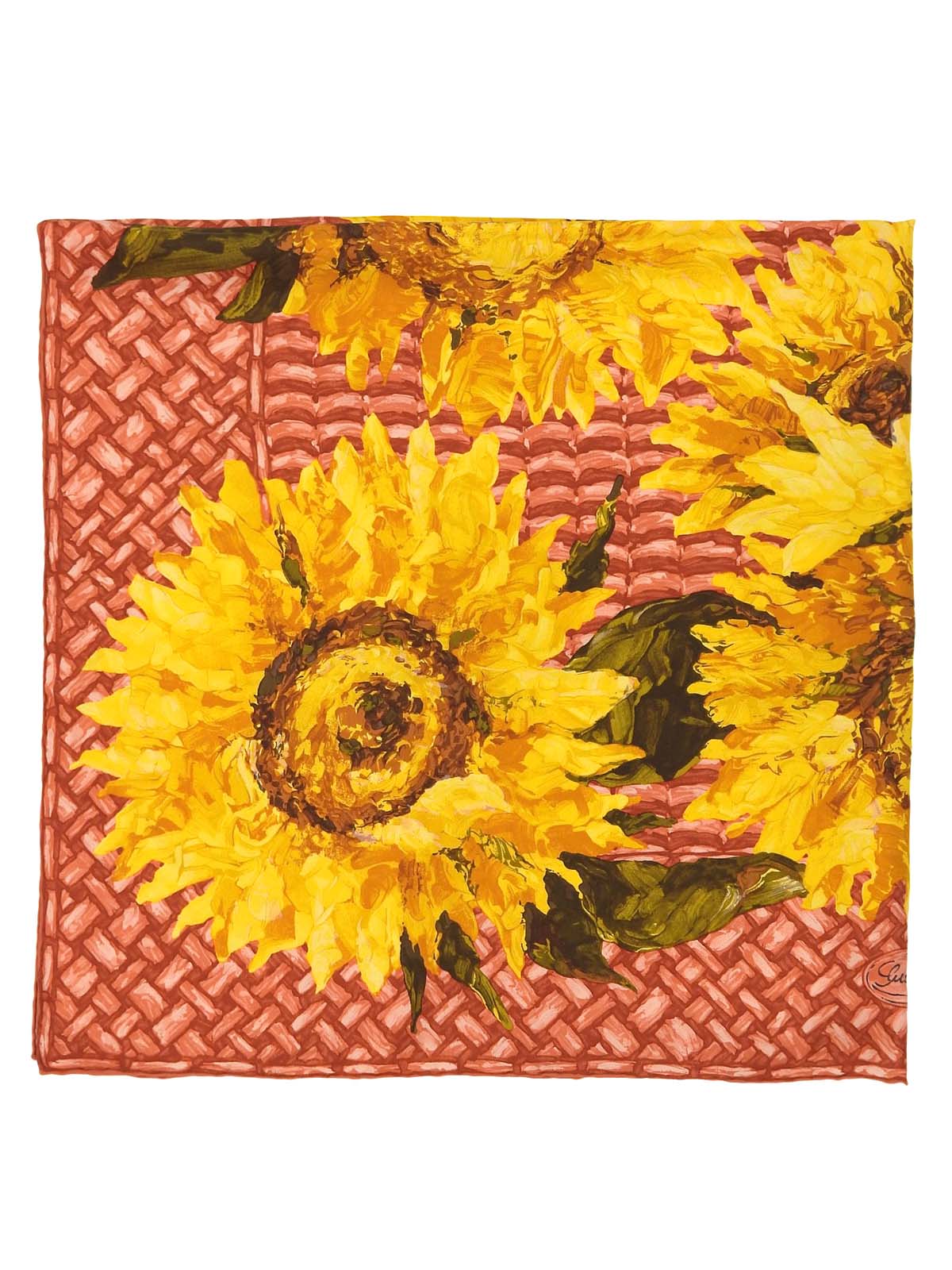 Silk Sunflower Pattern Scarf in Red/Yellow