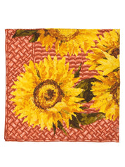 Silk Sunflower Pattern Scarf in Red/Yellow