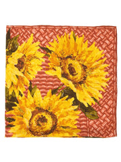 シルクサンフラワーパターンスカーフ レッド/イエロー