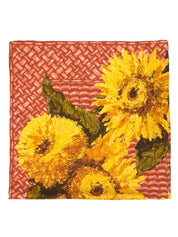 シルクサンフラワーパターンスカーフ レッド/イエロー