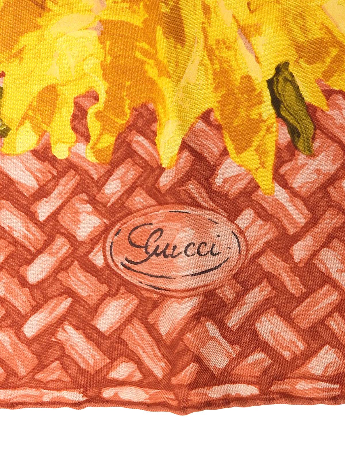 シルクサンフラワーパターンスカーフ レッド/イエロー