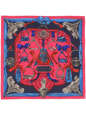 Carré Geant 140 Etriers Pattern Scarf Pink/Blue