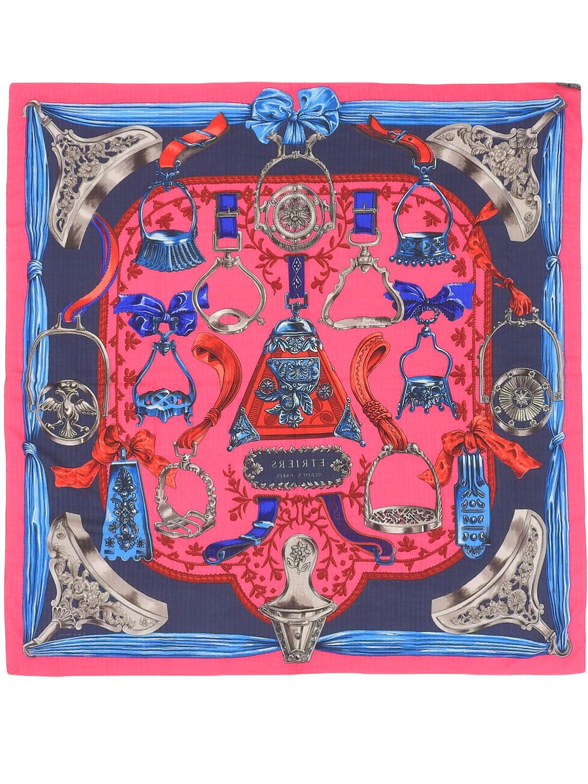 Carré Geant 140 Etriers Pattern Scarf Pink/Blue