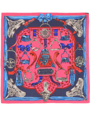 Carré Geant 140 Etriers Pattern Scarf Pink/Blue