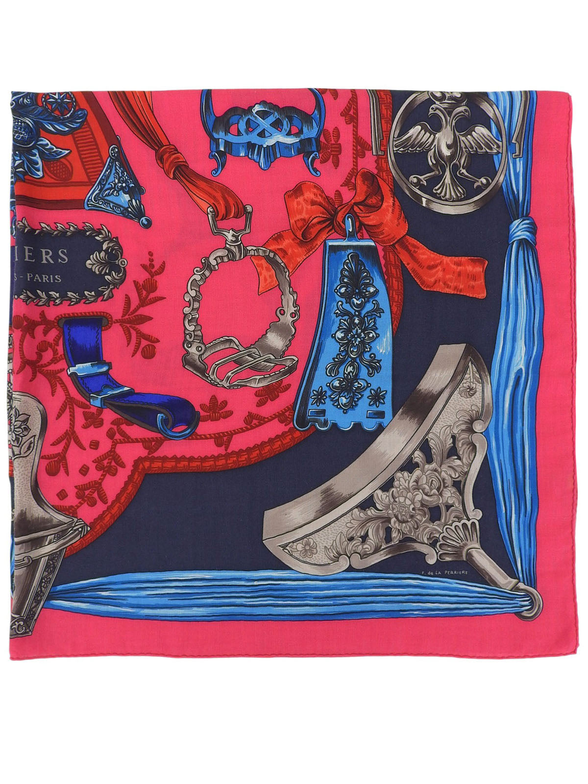 Carré Geant 140 Etriers Pattern Scarf Pink/Blue