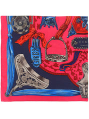 Carré Geant 140 Etriers Pattern Scarf Pink/Blue