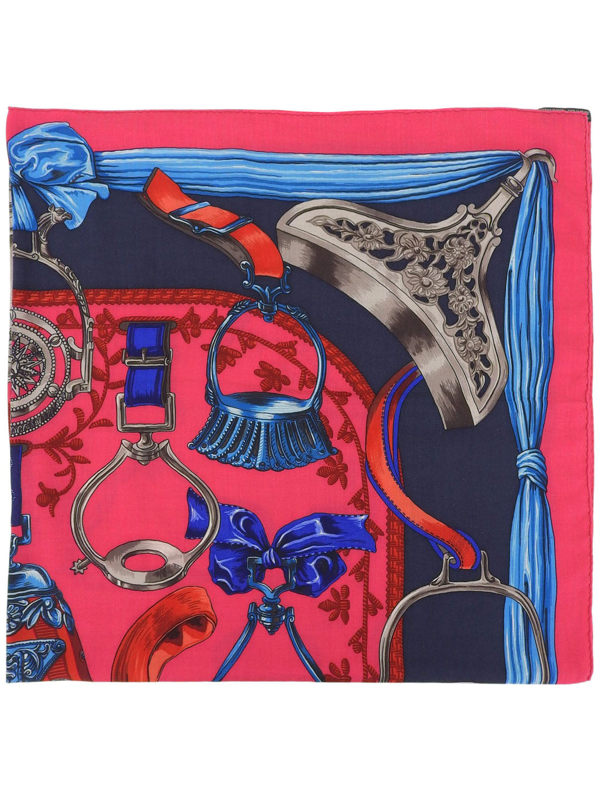 Carré Geant 140 Etriers Pattern Scarf Pink/Blue