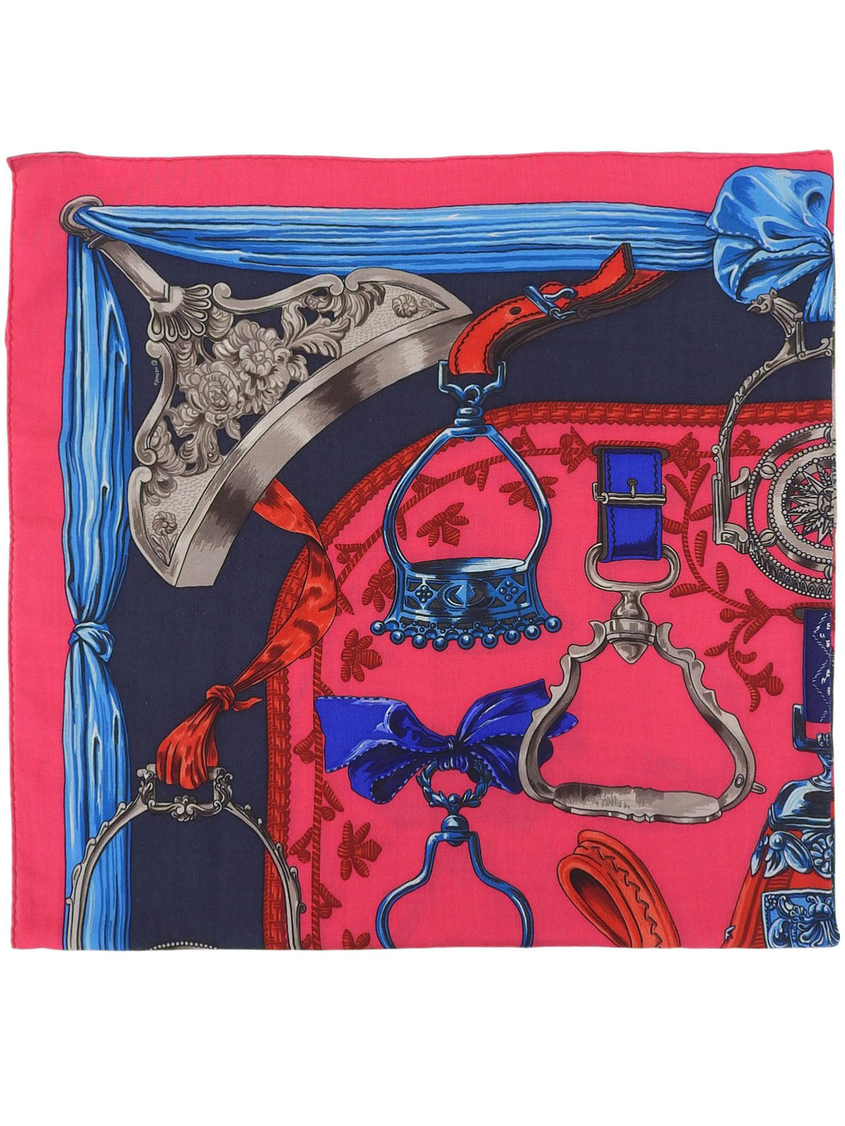 Carré Geant 140 Etriers Pattern Scarf Pink/Blue