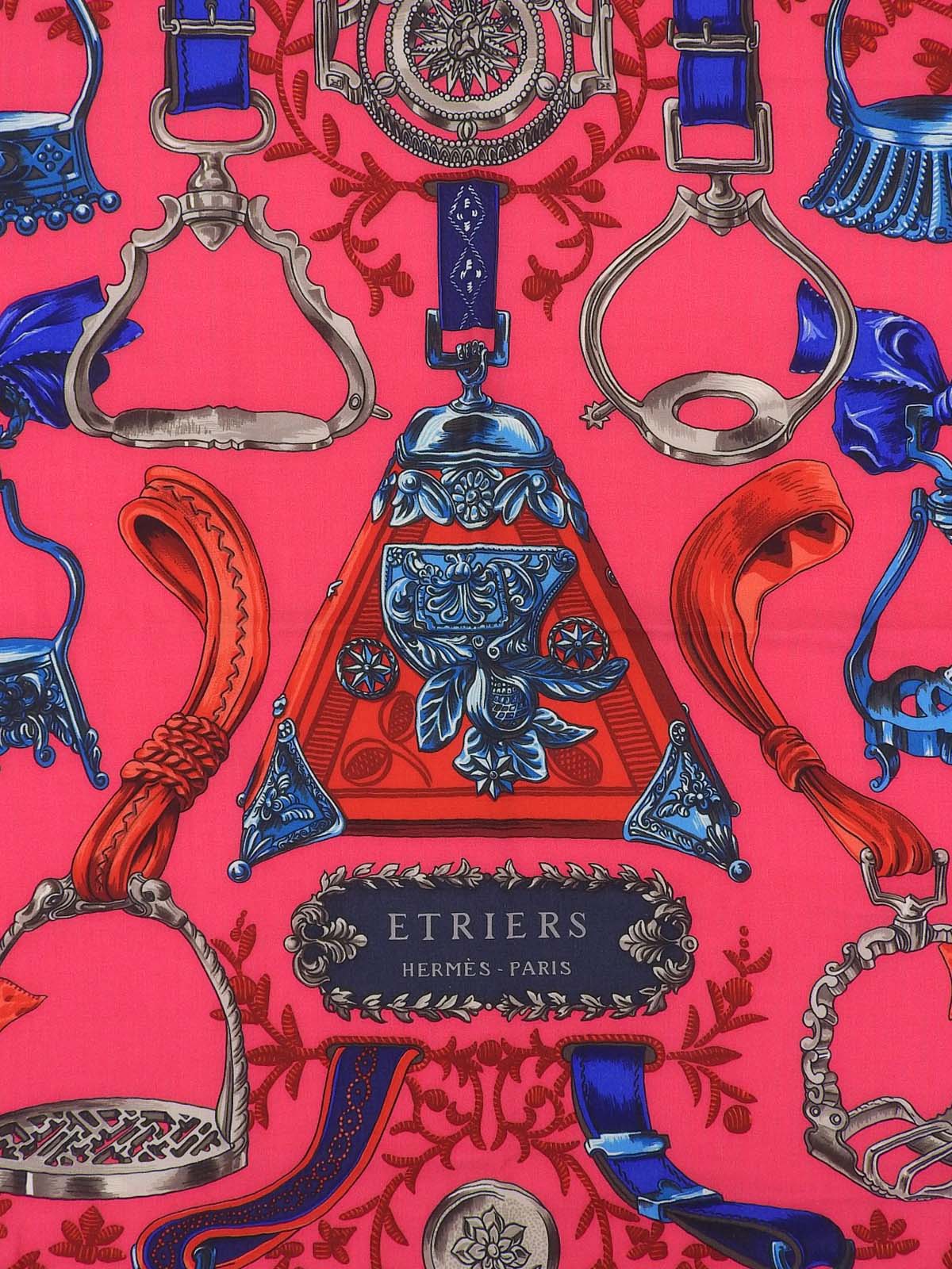 Carré Geant 140 Etriers Pattern Scarf Pink/Blue