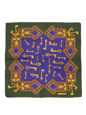 シルクキーデザインパターンスカーフ グリーン/ブルー/マルチ