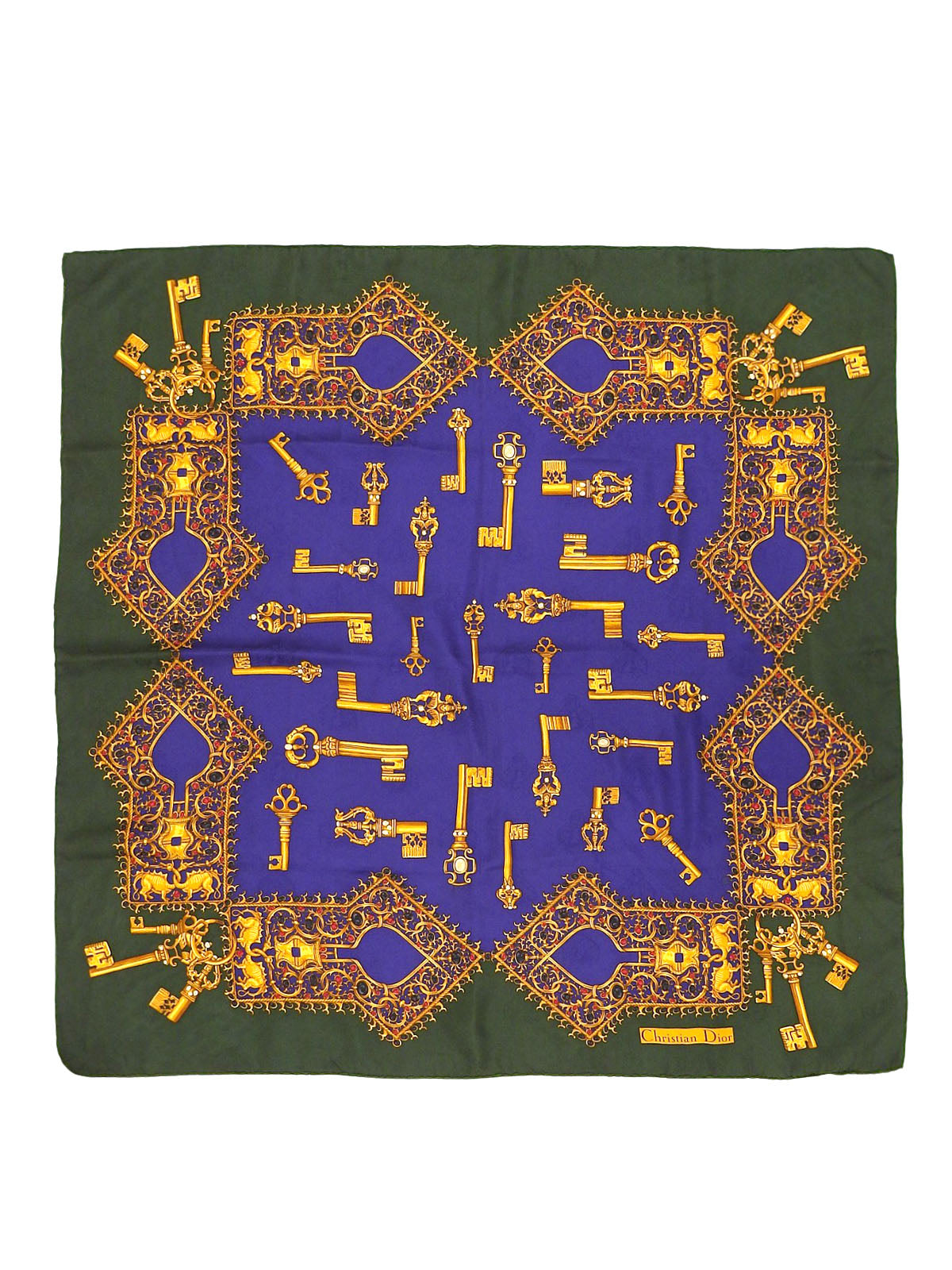 Silk Key Design Pattern Scarf in Green/Blue/Multi