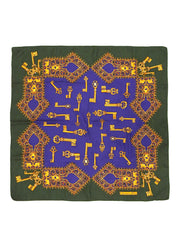 Silk Key Design Pattern Scarf in Green/Blue/Multi