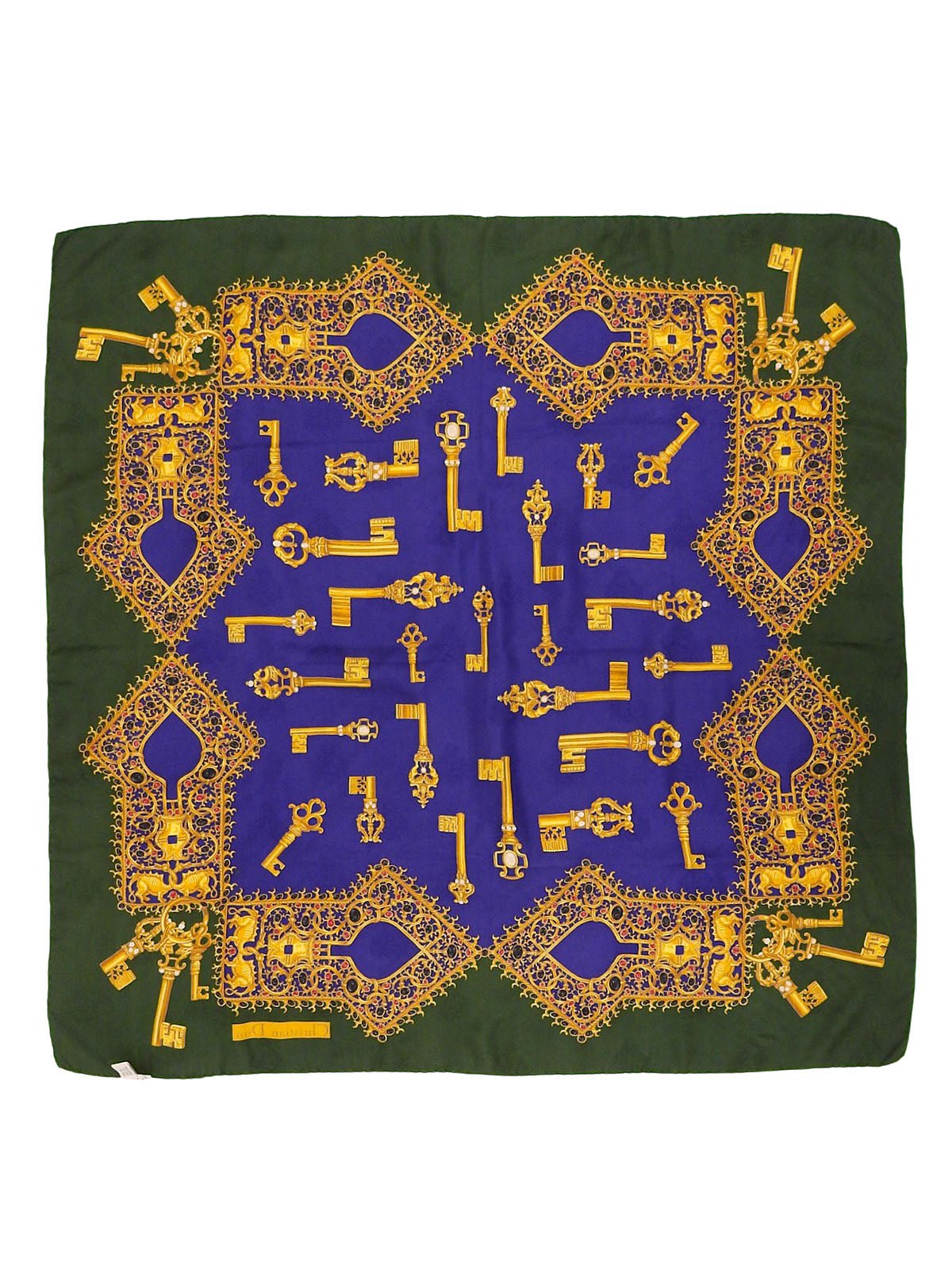 シルクキーデザインパターンスカーフ グリーン/ブルー/マルチ