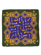 シルクキーデザインパターンスカーフ グリーン/ブルー/マルチ