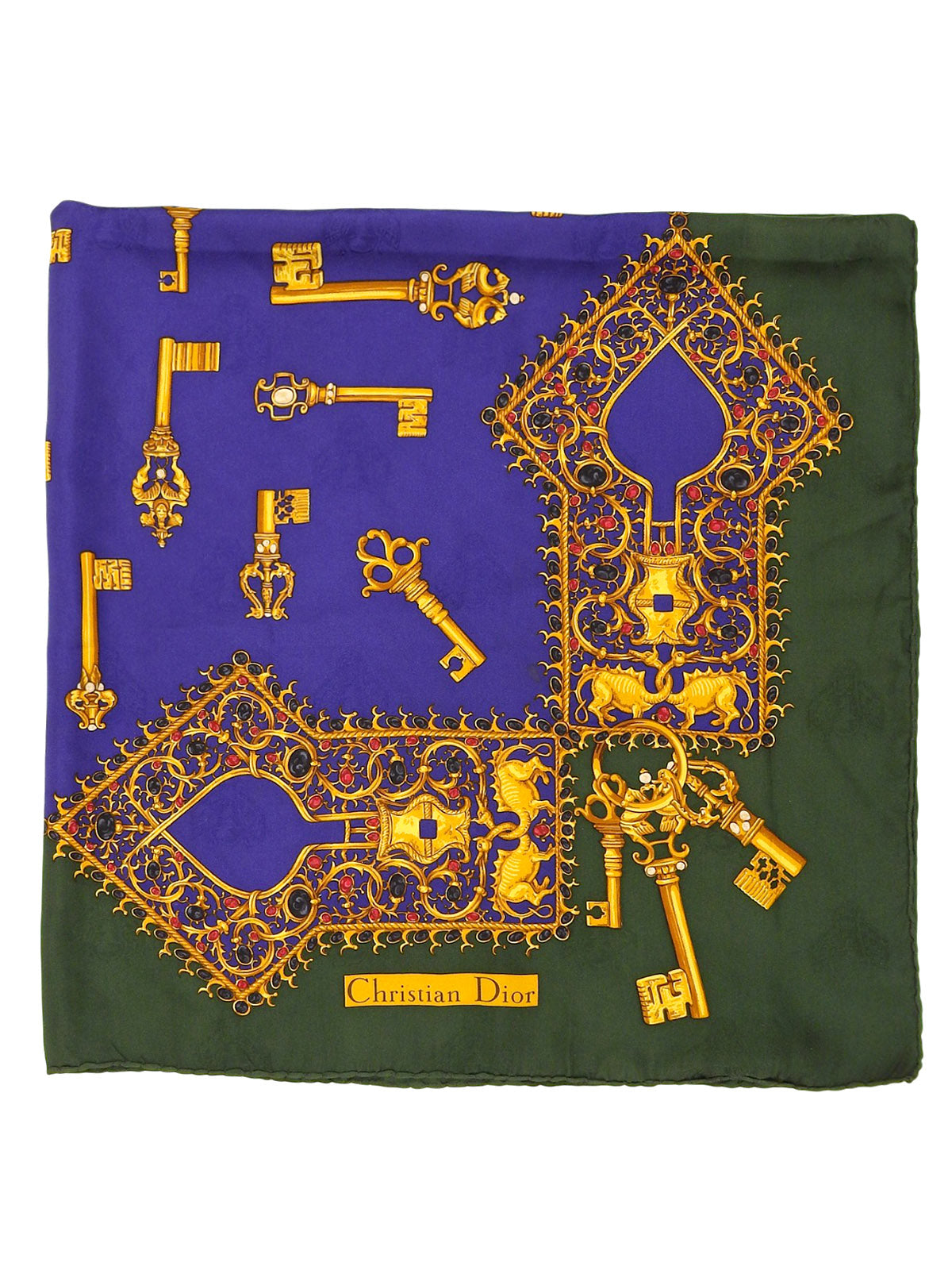 Silk Key Design Pattern Scarf in Green/Blue/Multi