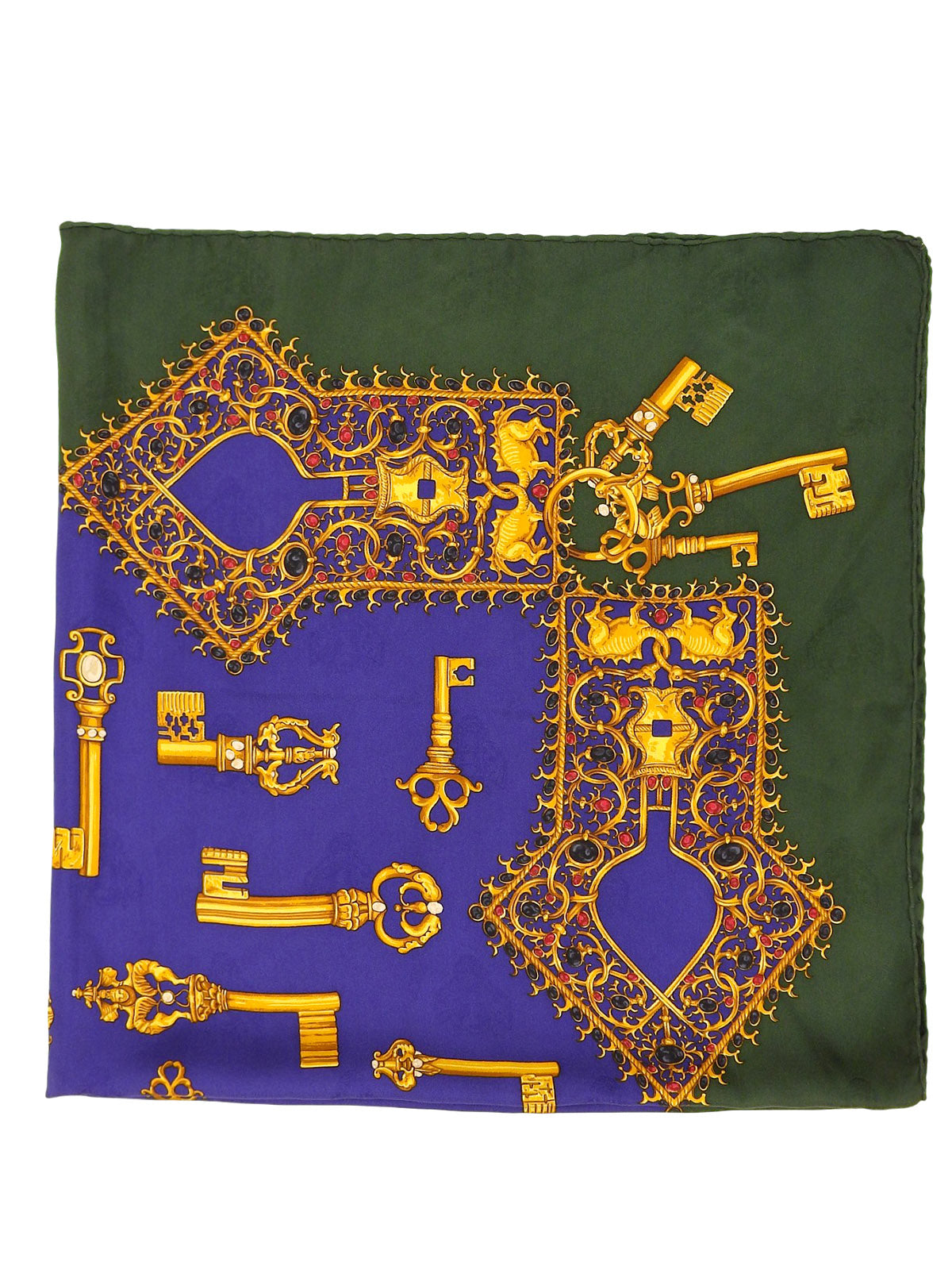 シルクキーデザインパターンスカーフ グリーン/ブルー/マルチ