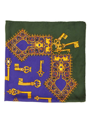 シルクキーデザインパターンスカーフ グリーン/ブルー/マルチ