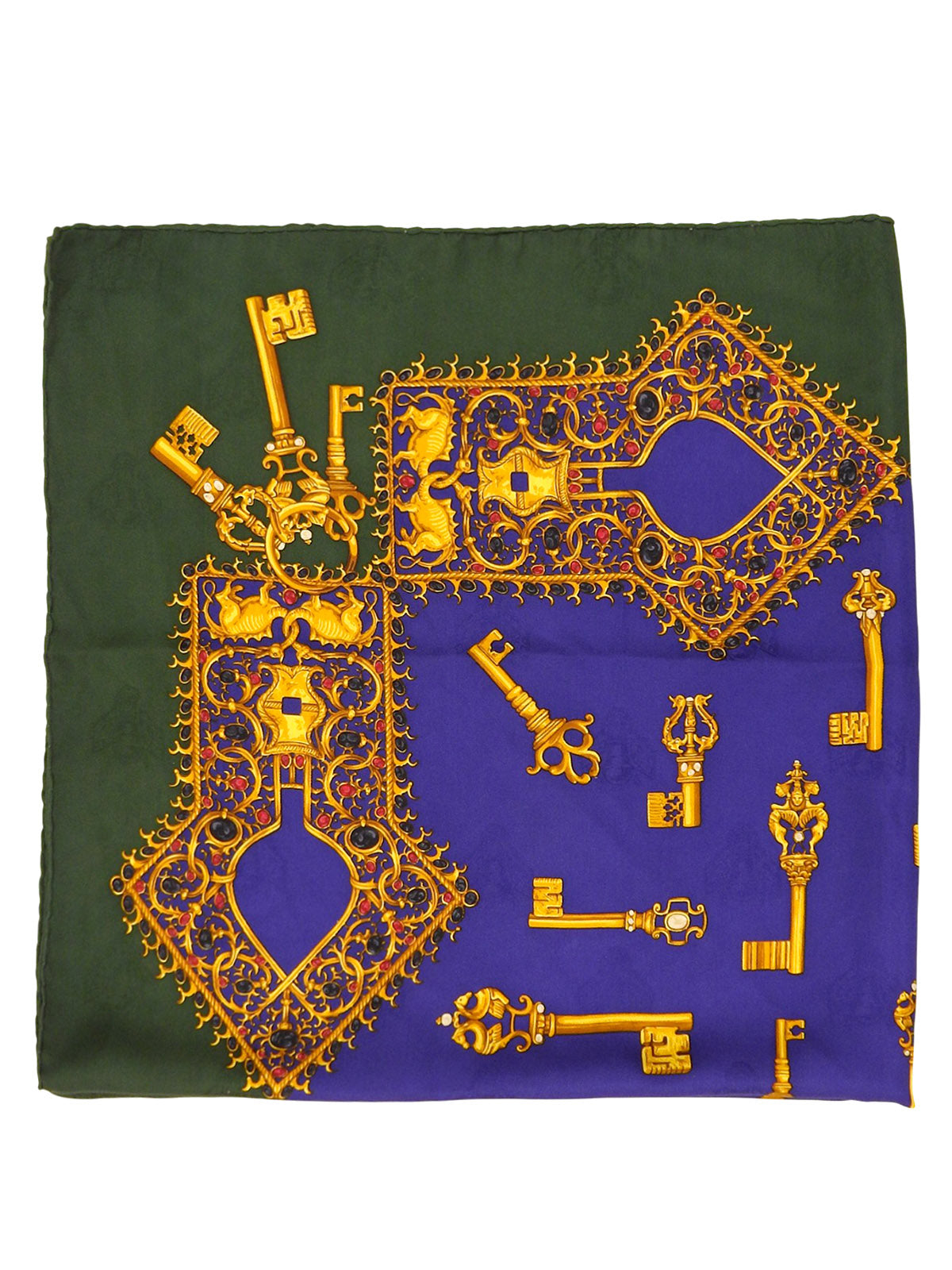 Silk Key Design Pattern Scarf in Green/Blue/Multi