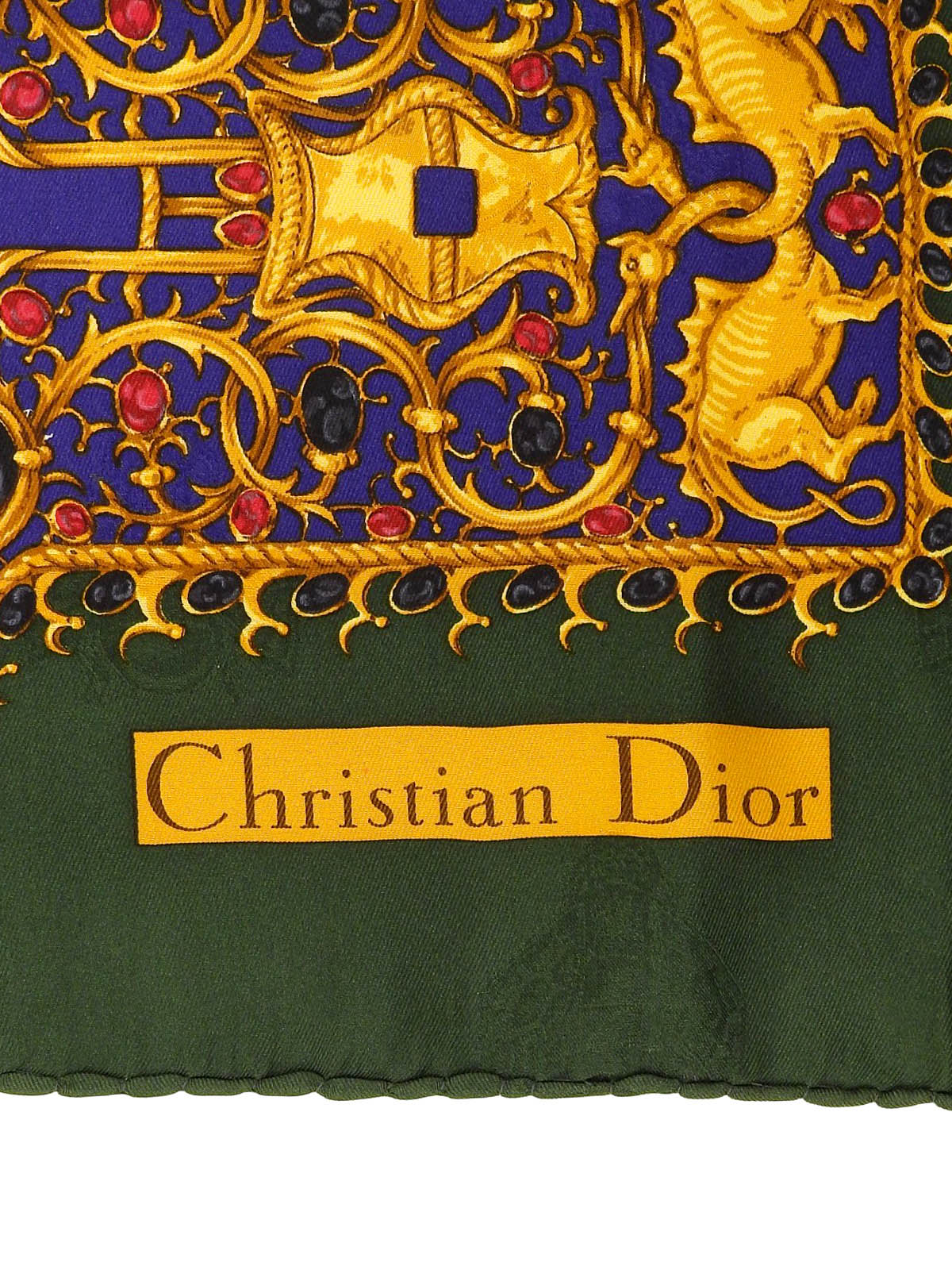 シルクキーデザインパターンスカーフ グリーン/ブルー/マルチ