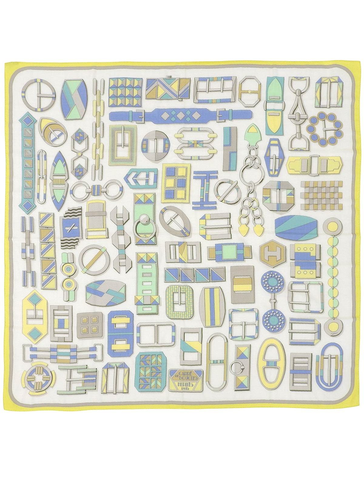 Carre Geant 140 Carre En Boucles Pattern Scarf Yellow/Ivory