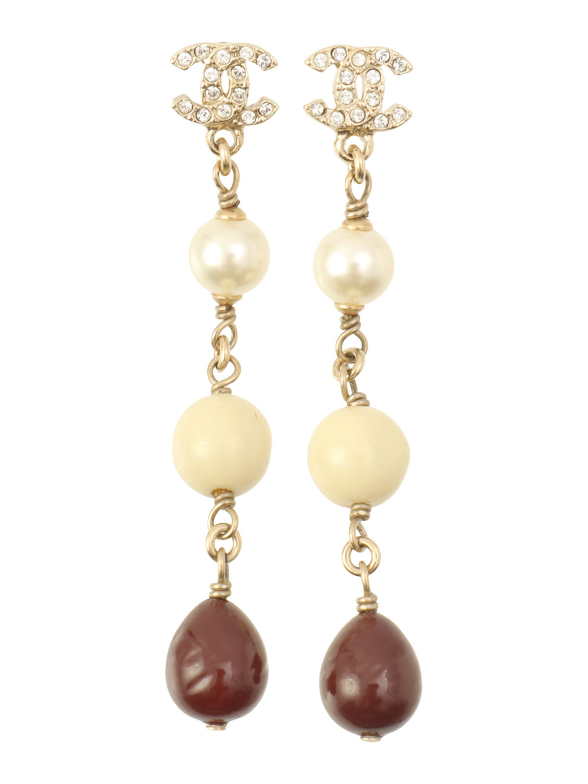 2008 Rhinestone CC Mark Pearl Swing Earrings Gold/Multi