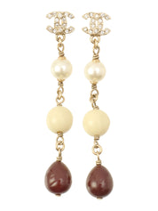 2008 Rhinestone CC Mark Pearl Swing Earrings Gold/Multi