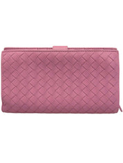 粉色编织长款钱包