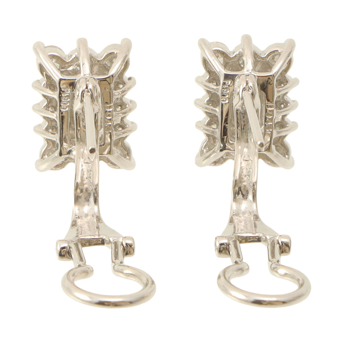 14K Diamond Square Earrings Silver