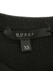 Belt Design Logo Buckle Short Sleeve Knit Top in Black