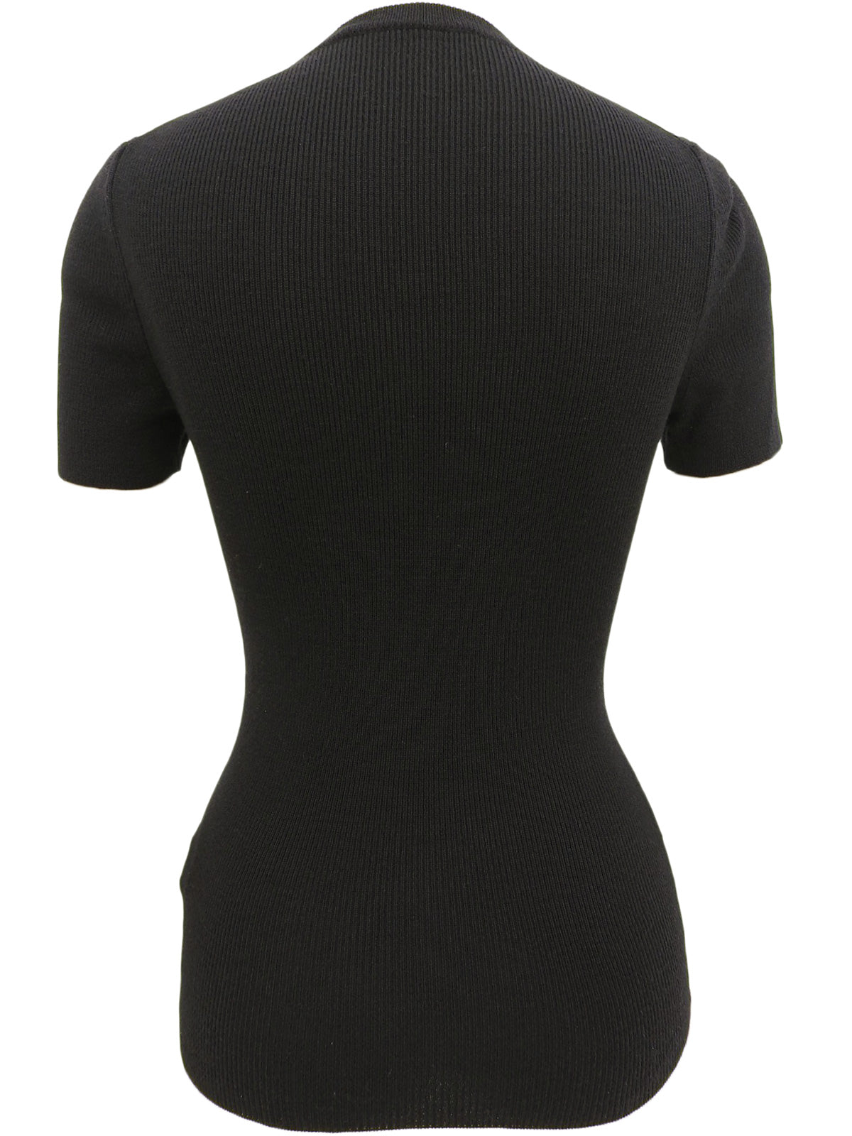 Belt Design Logo Buckle Short Sleeve Knit Top in Black
