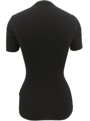 Belt Design Logo Buckle Short Sleeve Knit Top in Black