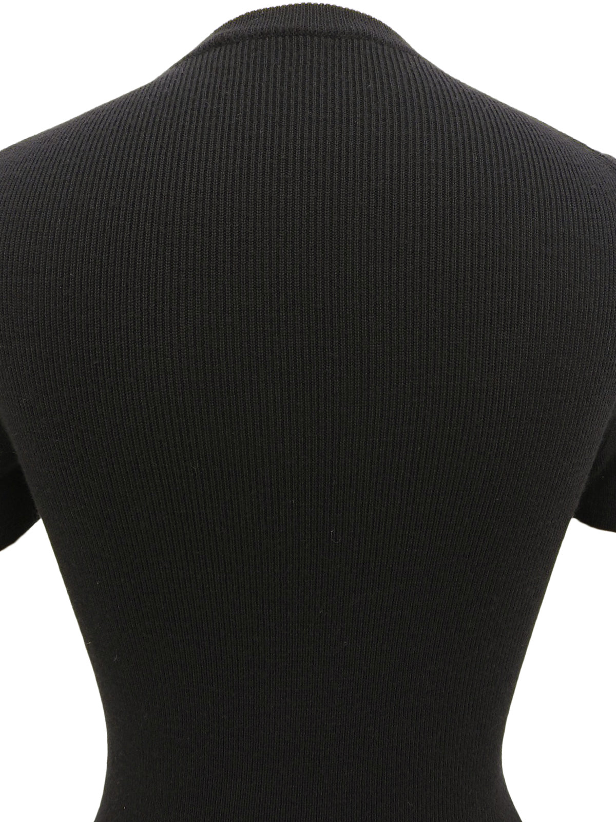 Belt Design Logo Buckle Short Sleeve Knit Top in Black
