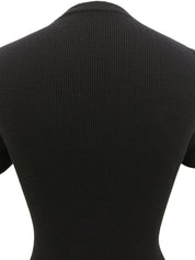 Belt Design Logo Buckle Short Sleeve Knit Top in Black