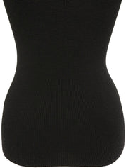 Belt Design Logo Buckle Short Sleeve Knit Top in Black