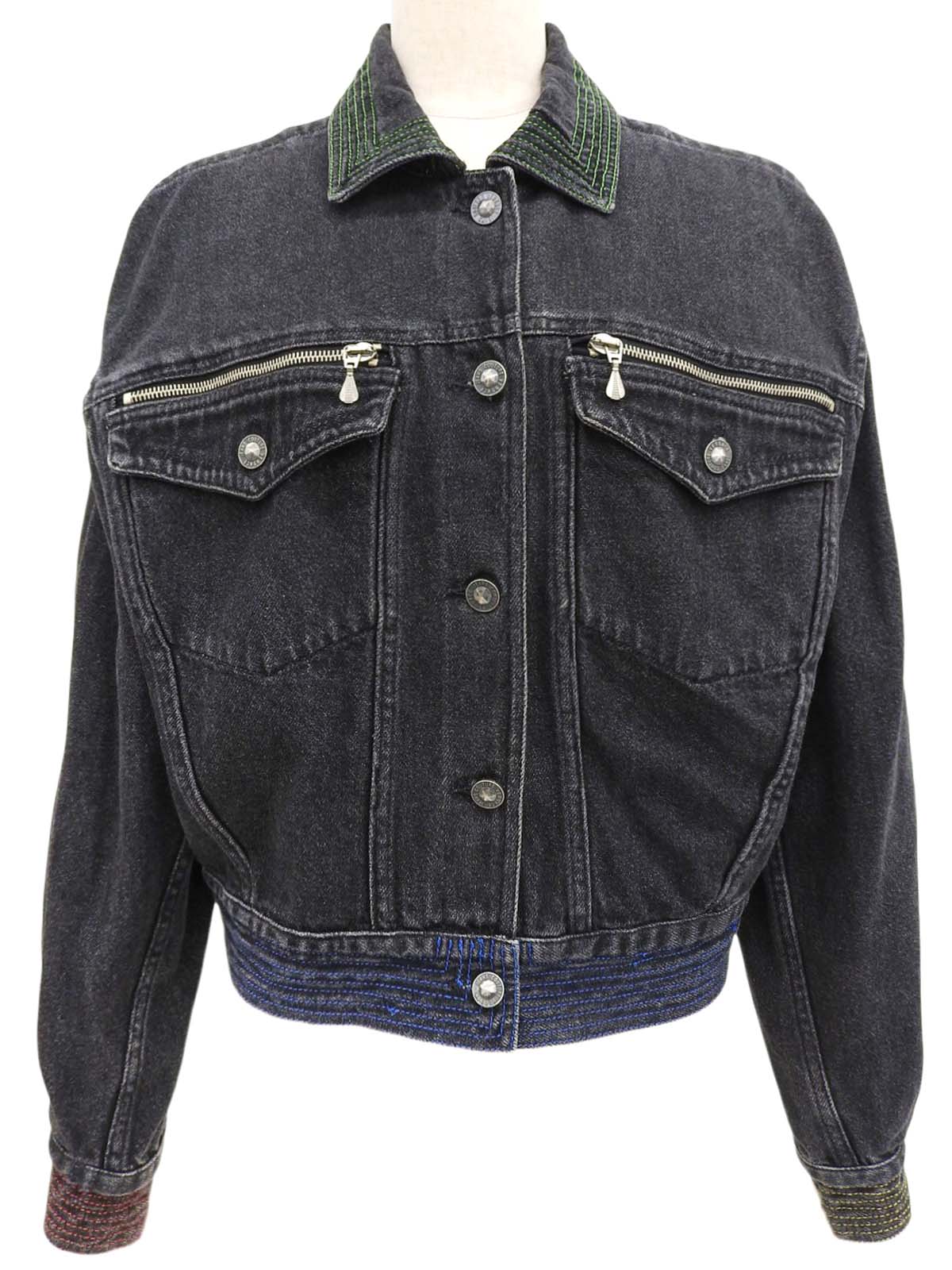 Logo Button Denim Jacket #S Black
