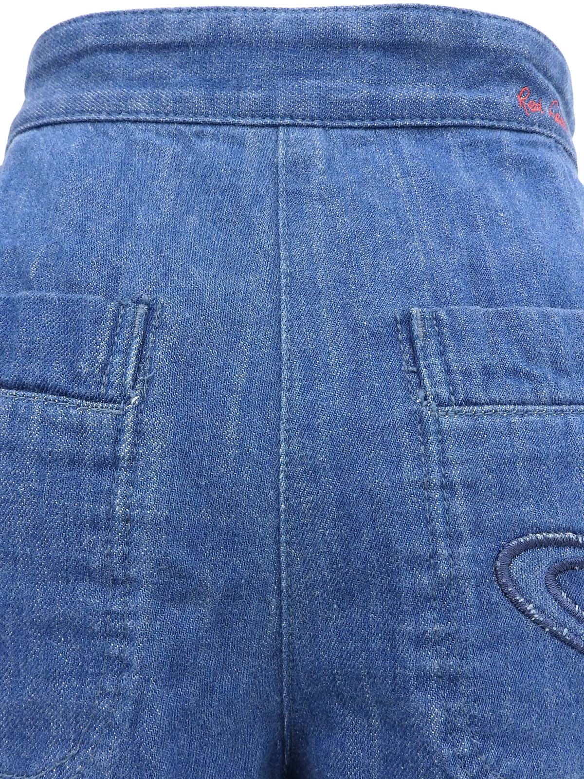 靛蓝色牛仔布球形刺绣阔腿裤