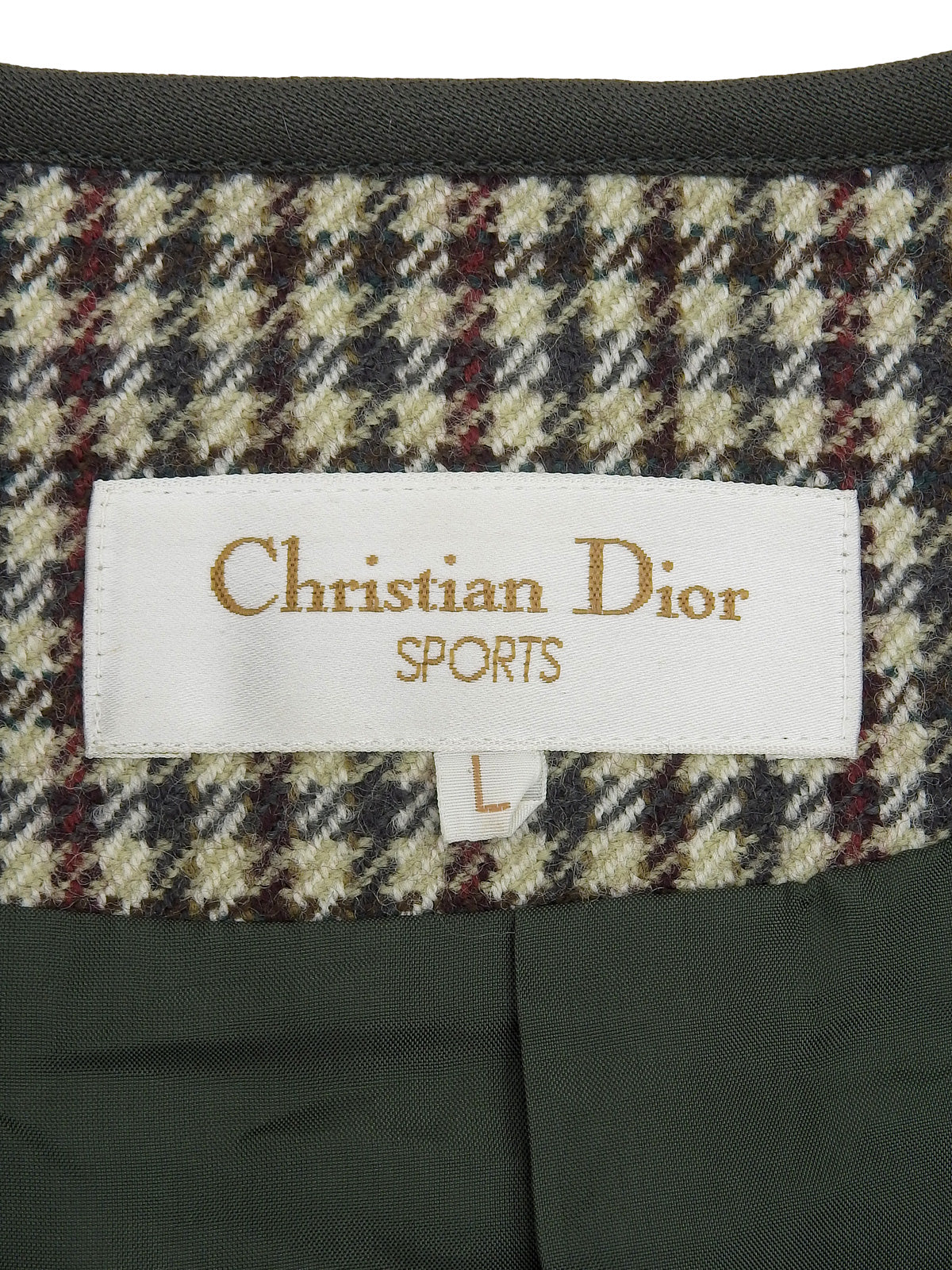 Check pattern collarless jacket in beige/green/multi