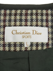 Check pattern collarless jacket in beige/green/multi