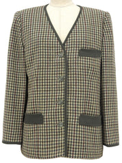 Check pattern collarless jacket in beige/green/multi
