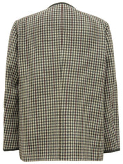 Check pattern collarless jacket in beige/green/multi