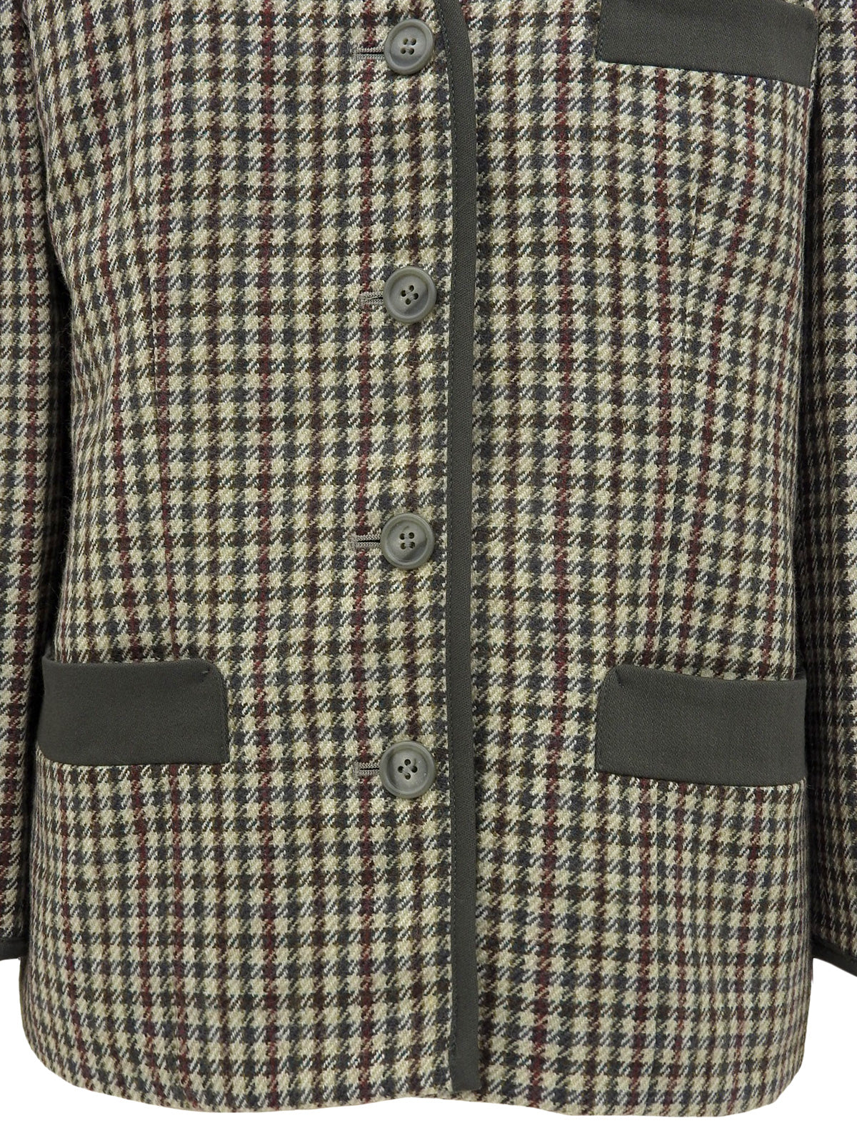 Check pattern collarless jacket in beige/green/multi